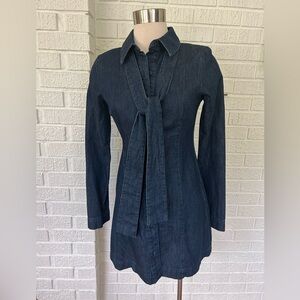 ZARA- NEW Denim Long Sleeve button up Dress with Tie
